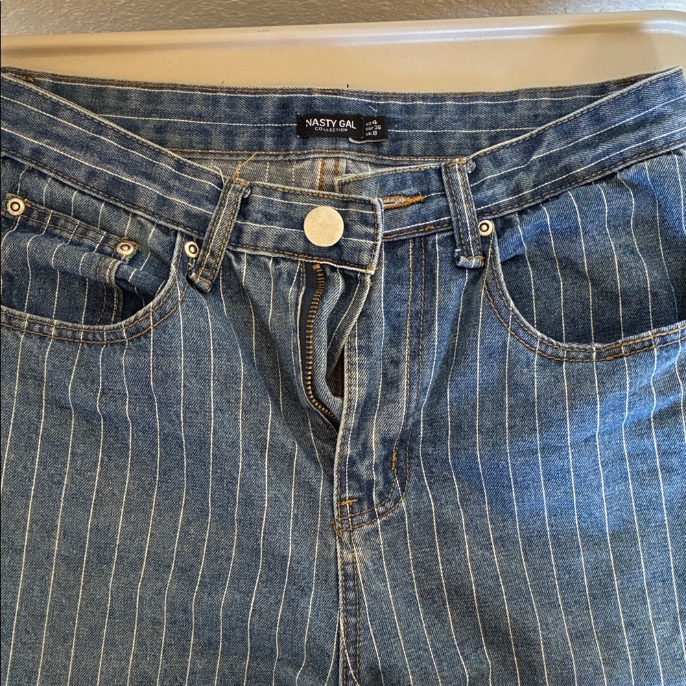 Nasty Gal High Rise Blue Striped Jeans